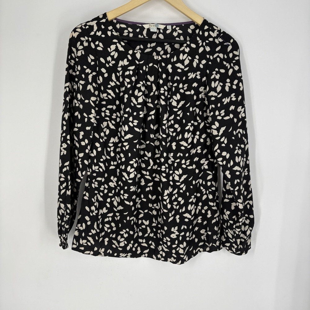 Boden Womens Floral Silk Blend Top Size 6 Black Career Modest Preppy Capsule